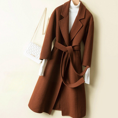 Nouă colecție haină de lână față-verso, primăvară și toamnă, curea coreeană, jachetă lungă elegantă, haină nouă de lână cu șireturi YTNMYOP