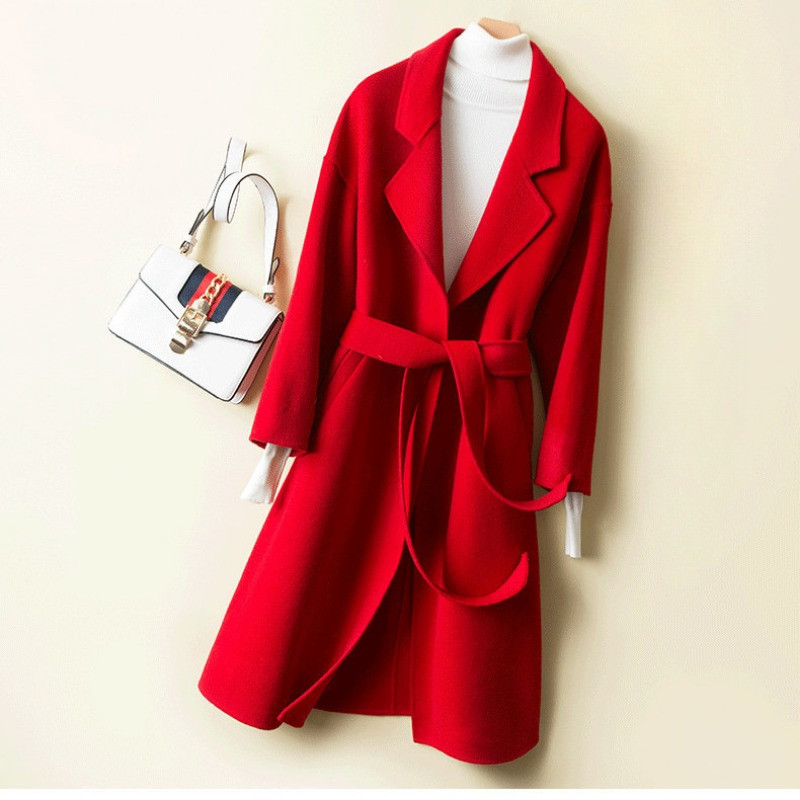 Nouă colecție haină de lână față-verso, primăvară și toamnă, curea coreeană, jachetă lungă elegantă, haină nouă de lână cu șireturi YTNMYOP