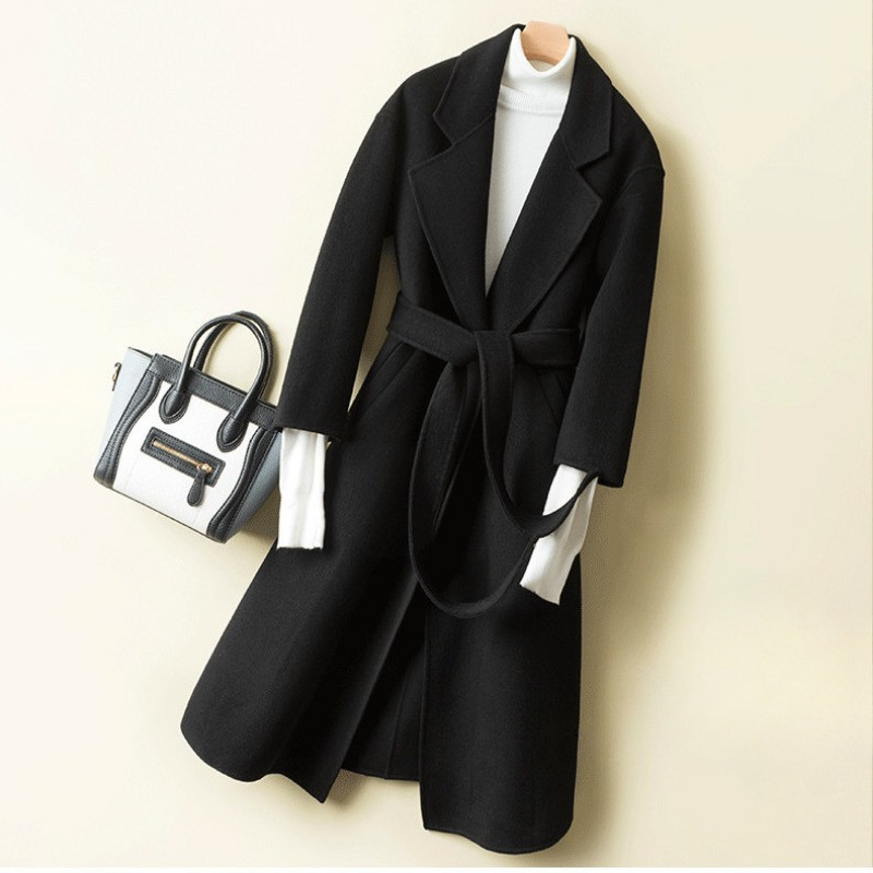 Nouă colecție haină de lână față-verso, primăvară și toamnă, curea coreeană, jachetă lungă elegantă, haină nouă de lână cu șireturi YTNMYOP