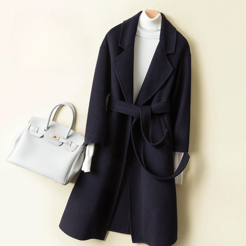 Nouă colecție haină de lână față-verso, primăvară și toamnă, curea coreeană, jachetă lungă elegantă, haină nouă de lână cu șireturi YTNMYOP