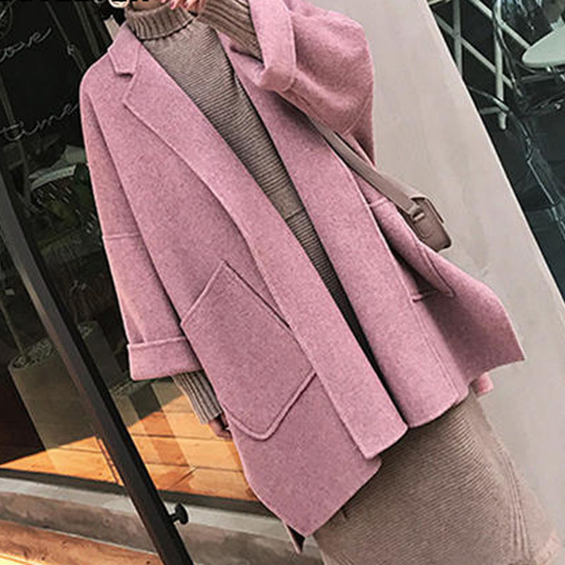 Nauja mada, 2021 m. rudens temperamentas, moteriški drabužiai ilgomis rankovėmis mažas vilnonis paltas Laisvas vidutinio ilgio studentiškas vilnonis paltas, moteriškas
