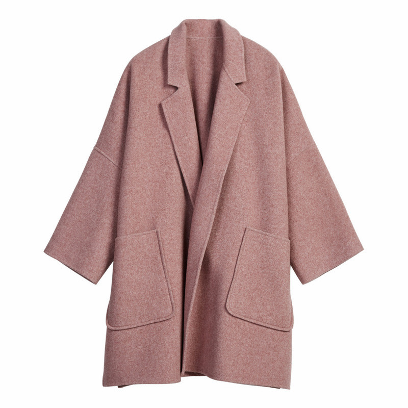 Nauja mada, 2021 m. rudens temperamentas, moteriški drabužiai ilgomis rankovėmis mažas vilnonis paltas Laisvas vidutinio ilgio studentiškas vilnonis paltas, moteriškas
