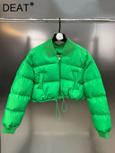 DEAT Fashion paprastas vienspalvis kišeninis raištelis su medvilne paminkštintas švarkas, moteriškas trumpas paltas ilgomis rankovėmis, 2023 m. žiemos 11P01680