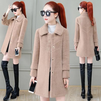 Mantocă din catifea din nurcă artificială pentru femei 2022, toamnă iarnă, coreeană, ocazională, la modă, haine de lână groase, mari, calde, lungi