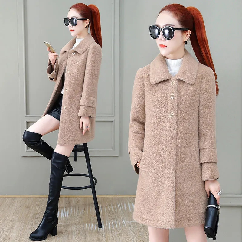 Mantocă din catifea din nurcă artificială pentru femei 2022, toamnă iarnă, coreeană, ocazională, la modă, haine de lână groase, mari, calde, lungi