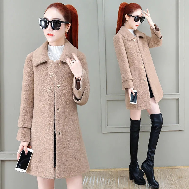 Mantocă din catifea din nurcă artificială pentru femei 2022, toamnă iarnă, coreeană, ocazională, la modă, haine de lână groase, mari, calde, lungi