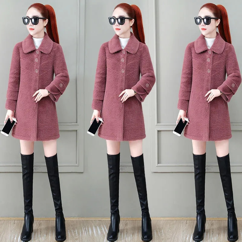 Mantocă din catifea din nurcă artificială pentru femei 2022, toamnă iarnă, coreeană, ocazională, la modă, haine de lână groase, mari, calde, lungi