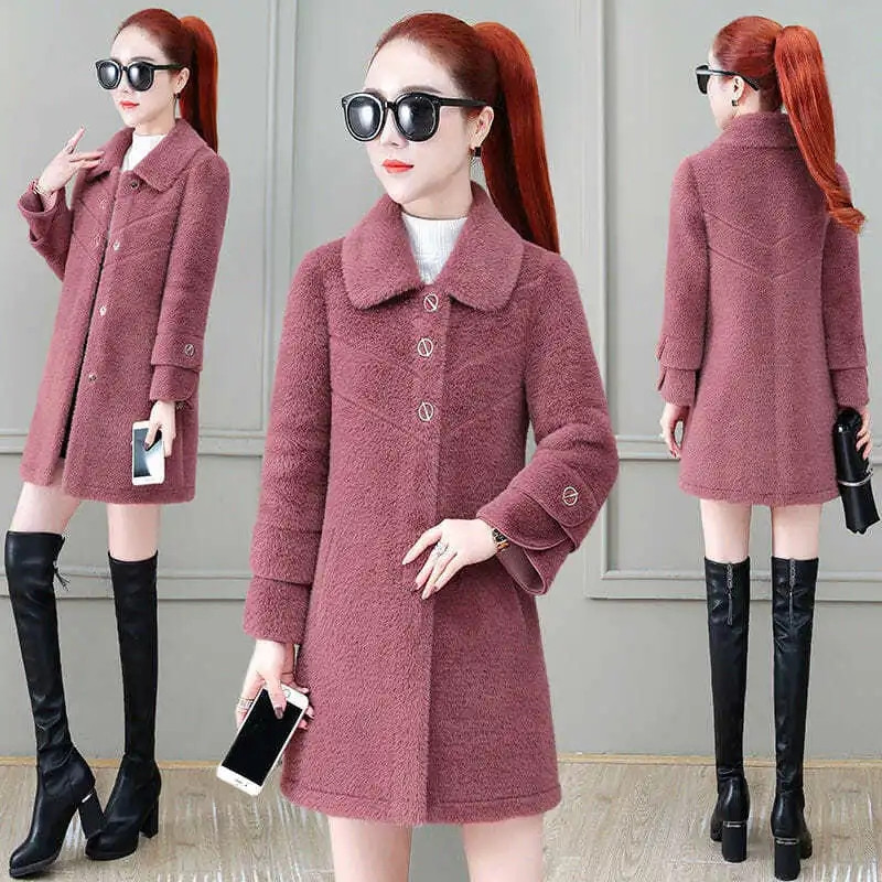 Mantocă din catifea din nurcă artificială pentru femei 2022, toamnă iarnă, coreeană, ocazională, la modă, haine de lână groase, mari, calde, lungi