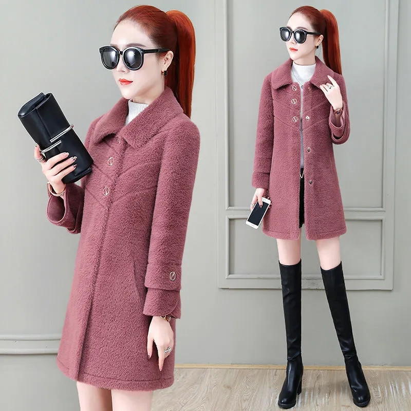 Mantocă din catifea din nurcă artificială pentru femei 2022, toamnă iarnă, coreeană, ocazională, la modă, haine de lână groase, mari, calde, lungi