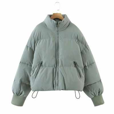 „Jyate Stand Collar“ vienspalvės striukės su užtrauktuku moterims, atsparios vėjui ir šalčiui, medvilninis paltas, moteriškas trumpas žiemos striukė