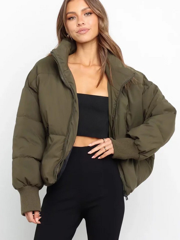 „Jyate Stand Collar“ vienspalvės striukės su užtrauktuku moterims, atsparios vėjui ir šalčiui, medvilninis paltas, moteriškas trumpas žiemos striukė