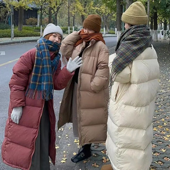 Едноцветно зимно палто Дамска дълга парка Удебелена овърсайз голям размер X-дълго яке с памучна подплата Зимно яке Дамско облекло Ново