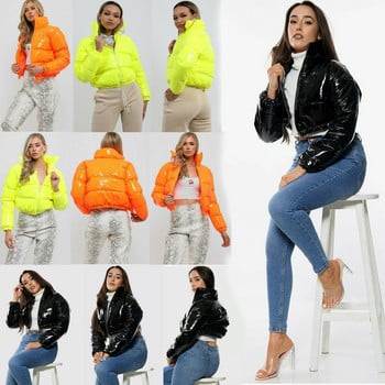 Puffer Jacket Cropped Parka Bubble Coat Winter Women New Fashion Clothing Μαύρο Κόκκινο Μωβ Ροζ Πράσινο Μπλε Ασημί Rainbow XXL