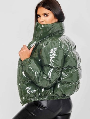 Puffer Jacket Cropped Parka Bubble Coat Winter Women New Fashion Clothing Μαύρο Κόκκινο Μωβ Ροζ Πράσινο Μπλε Ασημί Rainbow XXL