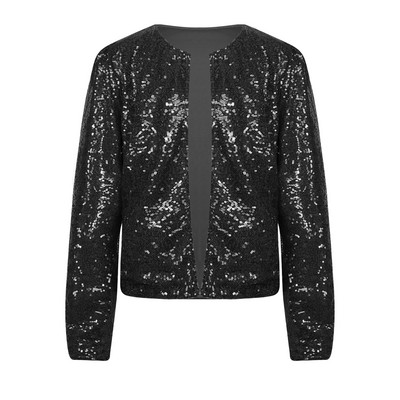 Jachetă cu paiete strălucitoare pentru femei, cardigan cu față deschisă, haină cu mânecă lungă, Blazer pentru nuntă, cocktail, petrecere, club