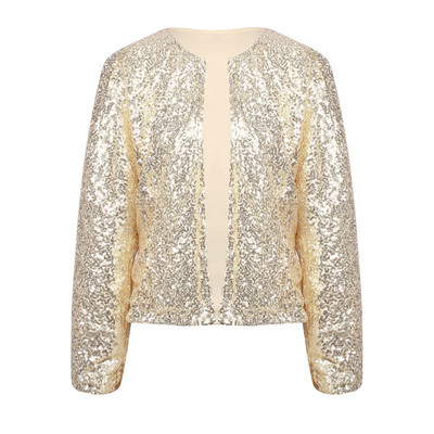 Jachetă cu paiete strălucitoare pentru femei, cardigan cu față deschisă, haină cu mânecă lungă, Blazer pentru nuntă, cocktail, petrecere, club