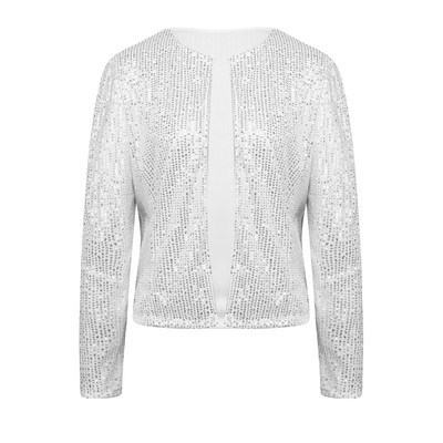 Jachetă cu paiete strălucitoare pentru femei, cardigan cu față deschisă, haină cu mânecă lungă, Blazer pentru nuntă, cocktail, petrecere, club