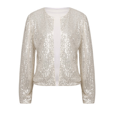 Jachetă cu paiete strălucitoare pentru femei, cardigan cu față deschisă, haină cu mânecă lungă, Blazer pentru nuntă, cocktail, petrecere, club