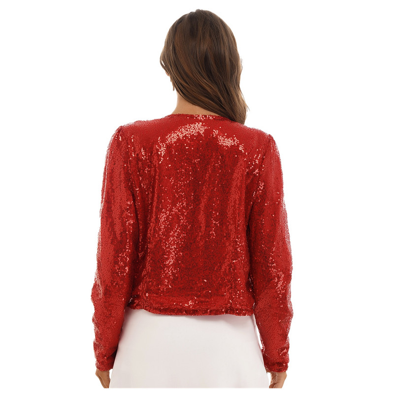 Jachetă cu paiete strălucitoare pentru femei, cardigan cu față deschisă, haină cu mânecă lungă, Blazer pentru nuntă, cocktail, petrecere, club