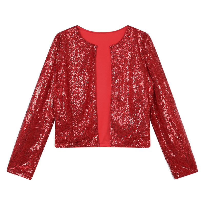 Jachetă cu paiete strălucitoare pentru femei, cardigan cu față deschisă, haină cu mânecă lungă, Blazer pentru nuntă, cocktail, petrecere, club