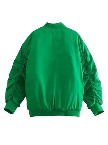 YENKYE 2022 Модно дамско зелено свободно бомбър яке Винтидж Улично палто с дълъг ръкав и цип Дамско есенно връхно облекло