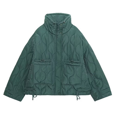 YENKYE Jachetă căptușită de toamnă nouă, căptușită, pentru femei, buzunare cu mânecă lungă, haină supradimensionată pentru femei, îmbrăcăminte exterioară vintage