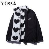 2022 Îmbrăcăminte de iarnă Love Lână de miel Jachetă căptușită pentru femei Moda cu guler dublu Jachetă cuplu largi Jachetă Top cald bărbați