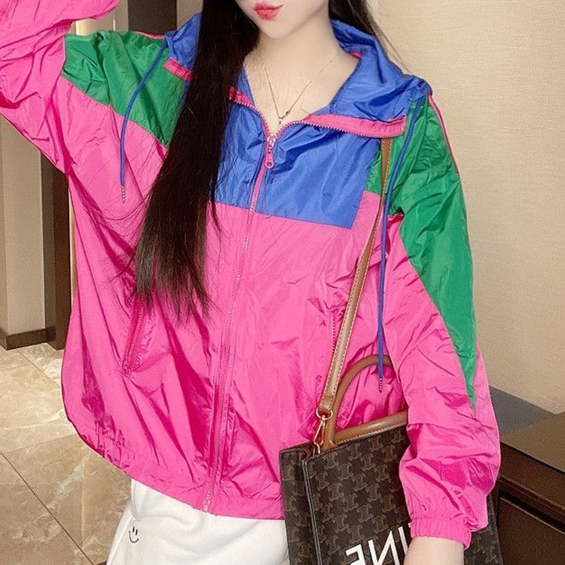 Novi ljetni europski kolodvor 2023. Ležerni ležerni kaput u zapadnom stilu široke kontrastne boje, prekomjerna zaštita od sunca, tanki kaput s kapuljačom dugih rukava