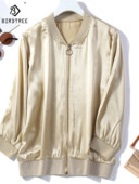 Dámska bomber bunda Birdtree z 100% prírodného hodvábu Mulberry, ležérna, odolná voči slnku, čiernobiela, so zipsom, univerzitná bunda, topy, jeseň/leto, C36559QM