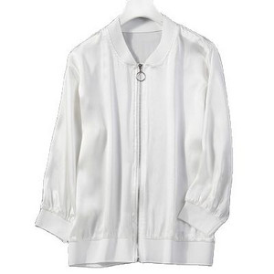 Dámska bomber bunda Birdtree z 100% prírodného hodvábu Mulberry, ležérna, odolná voči slnku, čiernobiela, so zipsom, univerzitná bunda, topy, jeseň/leto, C36559QM