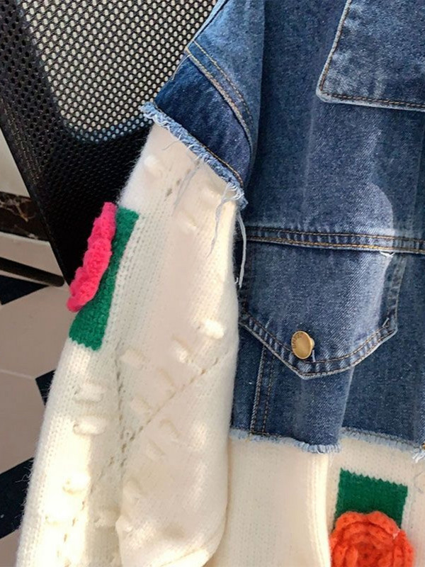 Džinsinė striukė Moteriška sunkiosios pramonės siuvinėjimas Europos pavasario 2022 m. rudens mados lėlės apykaklės dizainas Gatvės laisvalaikio džinsinis paltas