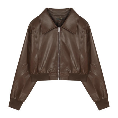 2023 m. Naujas rudens žiemos retro stiliaus masyvi odinė striukė Biuro apykaklė Moteriški paltai ilgomis rankovėmis Viršutiniai drabužiai BF High Street Cyber Y2k