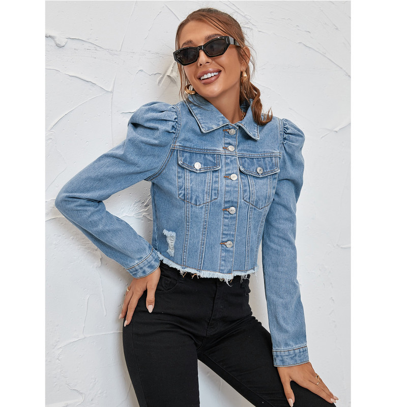 2023, toamnă iarnă, haină de denim de modă pentru femei, cu rever în stil palat și jachetă scurtă de blugi în stil casual, paltoane de jeans pentru femei