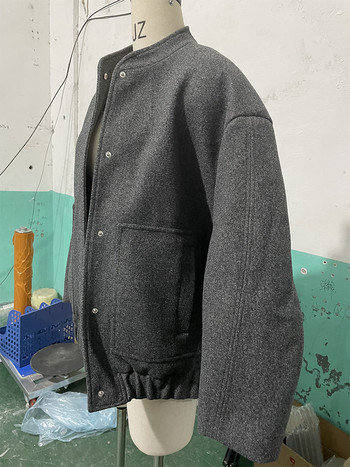 RR2311 вълнени смесени якета тип бомбър, големи с копчета, плътно горно палто с дълъг ръкав, ежедневни свободни зимни топли дамски якета