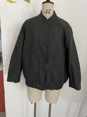 RR2311 вълнени смесени якета тип бомбър, големи с копчета, плътно горно палто с дълъг ръкав, ежедневни свободни зимни топли дамски якета