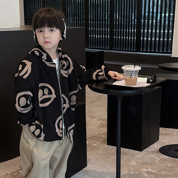 Есен 2023 Детско анимационно палто с качулка Детско връхно облекло Модно момчешко свободно яке с качулка с цип