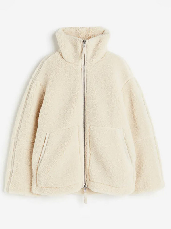 Palton de pluș de lână de miel pentru damă, cu fermoar, mânecă lungă, guler mare, largi, jachete de damă, îmbrăcate în buzunar, îmbrăcăminte de stradă Y2k