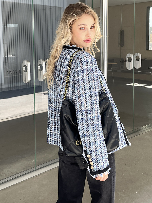 2023 Femei Primavara Toamna Design nou Jacheta si palton din tweed Imbracaminte exterioara albastra