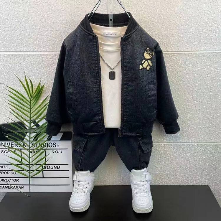 Noi Jachete Baieti Piele Copii Paltoane Moda Copii Imbracaminte exterioara Primavara Toamna 2023-021