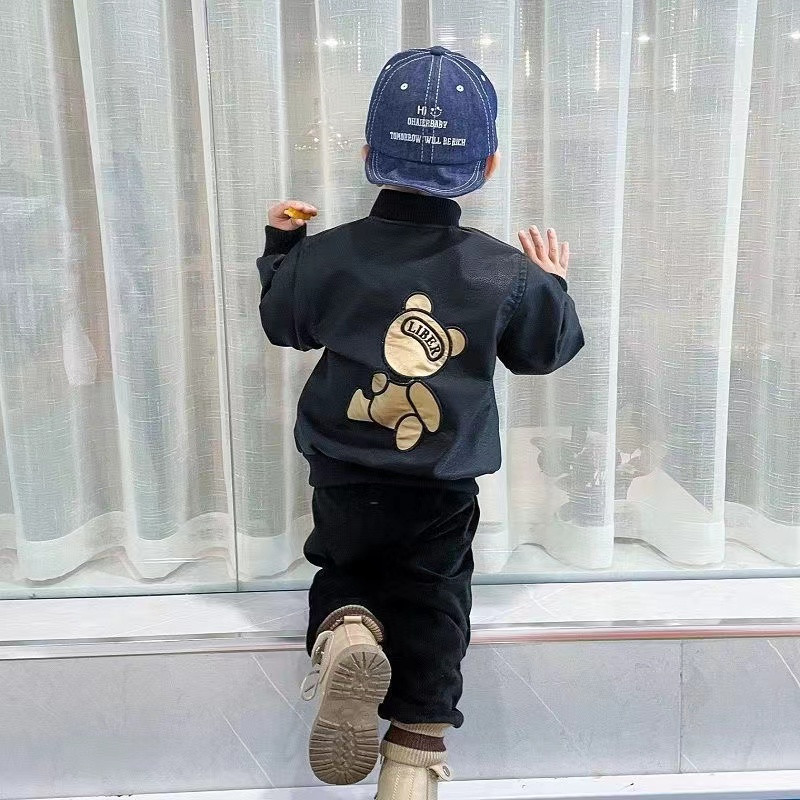 Noi Jachete Baieti Piele Copii Paltoane Moda Copii Imbracaminte exterioara Primavara Toamna 2023-021