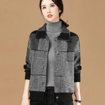 Moteriškas vilnonis paltas, 2023 m. pavasario ruduo, naujas laisvas megztas dvipusis vilnonis paltas, moteriškas rudens žiemos vilnonis viršus L-4XL C75