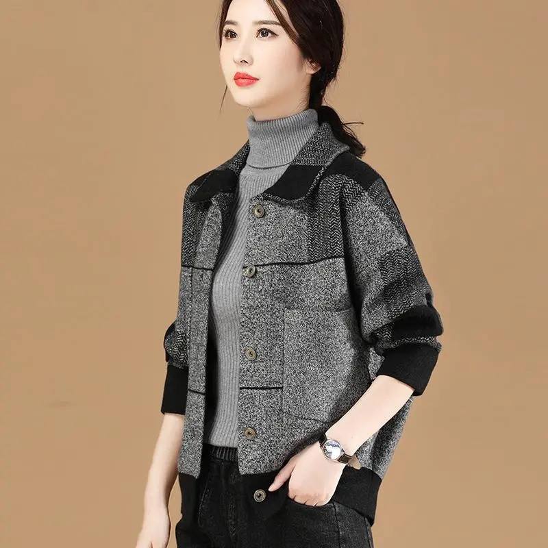 Moteriškas vilnonis paltas, 2023 m. pavasario ruduo, naujas laisvas megztas dvipusis vilnonis paltas, moteriškas rudens žiemos vilnonis viršus L-4XL C75