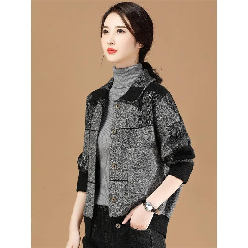 Moteriškas vilnonis paltas, 2023 m. pavasario ruduo, naujas laisvas megztas dvipusis vilnonis paltas, moteriškas rudens žiemos vilnonis viršus L-4XL C75