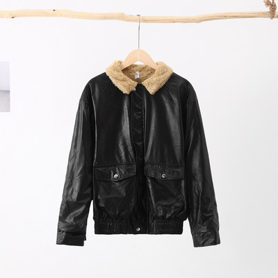 Geacă din piele retro pentru femeie groasă, cu mânecă lungă, cu rever cu mânecă lungă, caldă, largi, toamnă iarnă, haină nouă cu fermoar pentru femei