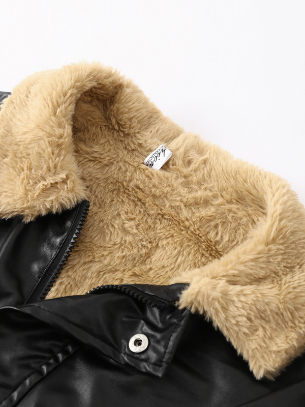 Geacă din piele retro pentru femeie groasă, cu mânecă lungă, cu rever cu mânecă lungă, caldă, largi, toamnă iarnă, haină nouă cu fermoar pentru femei