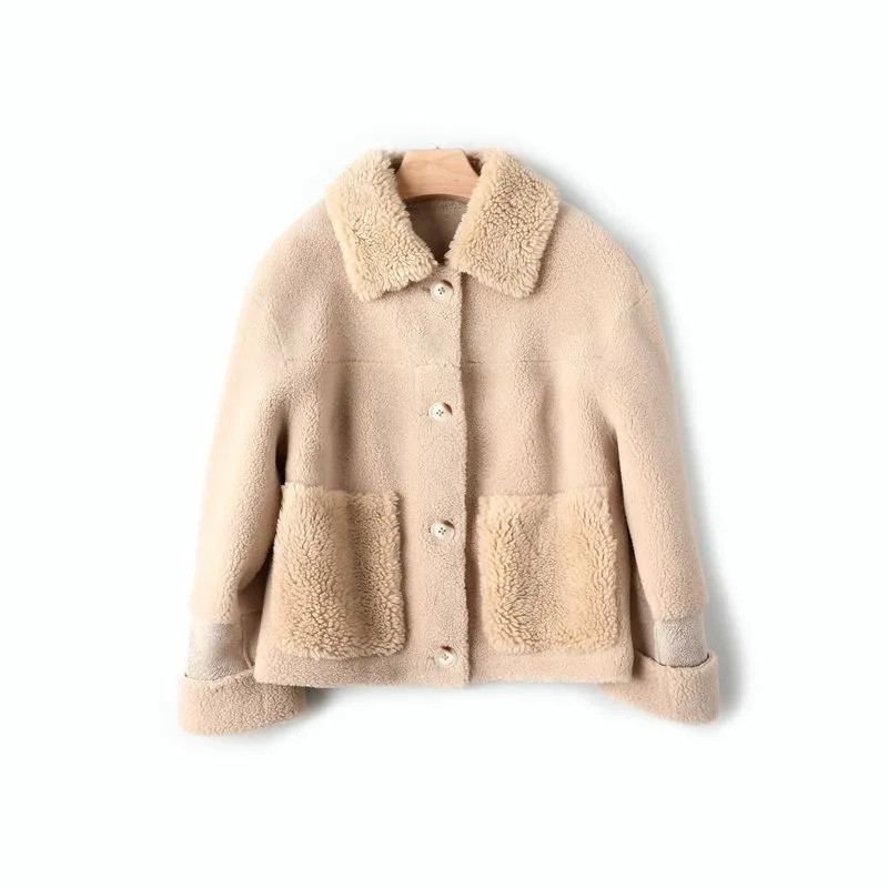Piele Păr Un singur corp haină granulară granulată din lână pentru femei Blana pentru femei imitație lână de miel la modă Jachetă pentru femei din lână de calitate superioară