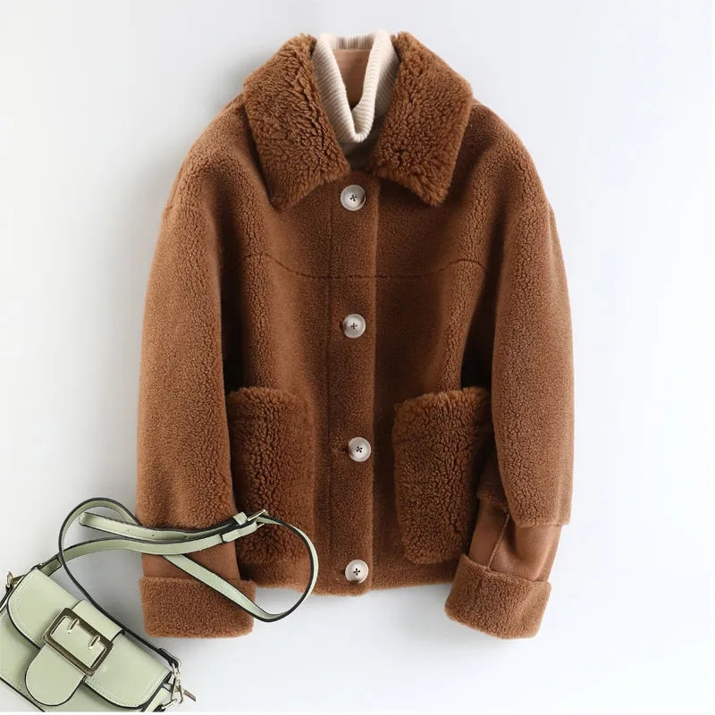 Piele Păr Un singur corp haină granulară granulată din lână pentru femei Blana pentru femei imitație lână de miel la modă Jachetă pentru femei din lână de calitate superioară