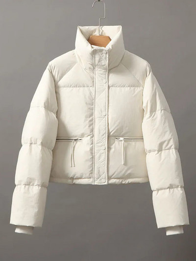 Gatvės apranga trumpi moteriški paminkštinti paltai žiemos šiltai sniegas Casaco korėjietiška apykaklė balta Jaquetas laisvalaikio kišeninis užtrauktukas Abrigos Naujas