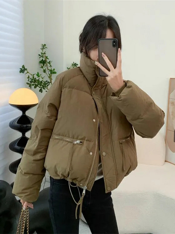 Gatvės apranga trumpi moteriški paminkštinti paltai žiemos šiltai sniegas Casaco korėjietiška apykaklė balta Jaquetas laisvalaikio kišeninis užtrauktukas Abrigos Naujas