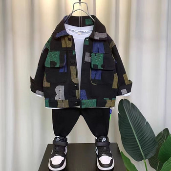 Φθινοπωρινό μπουφάν 2023 για αγοράκια Jean παλτό γράμματα κινουμένων σχεδίων παιδικά ρούχα για παιδιά Ανοιξιάτικο τζιν Τζιν μπουφάν αγόρι Ανεμοδαρμένο Παιδικό μπουφάν